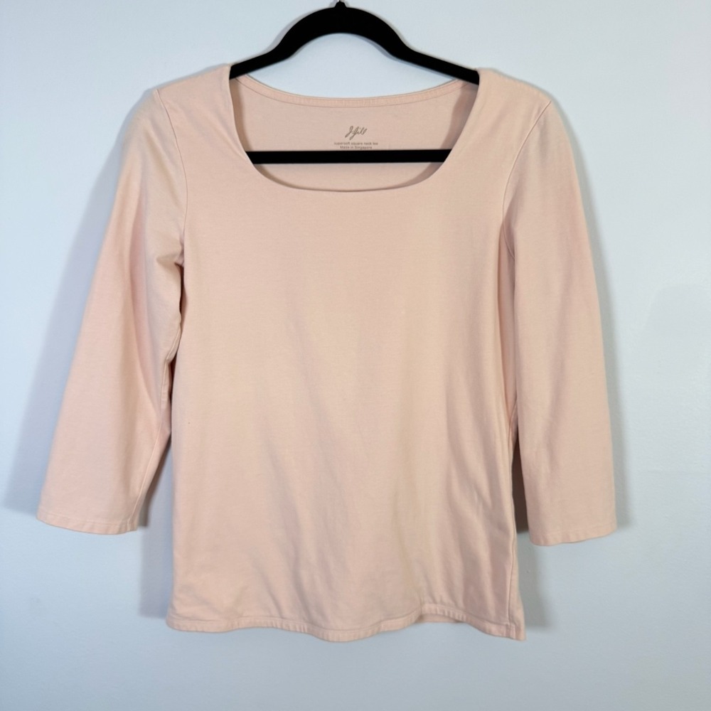 J Jill Supersoft Square Neck Tee Nude Blush Pink 3/4 Sleeve Cotton Stretch Top S
